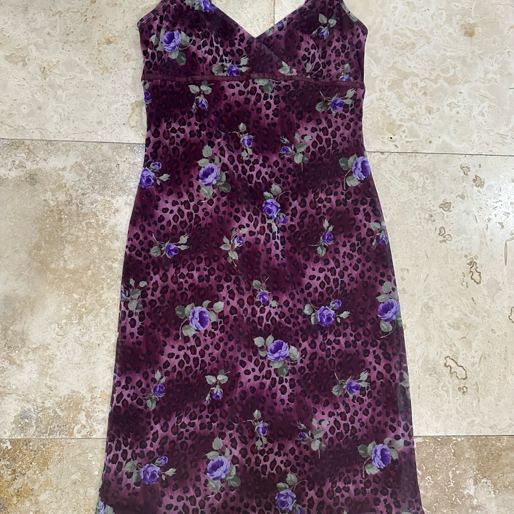 90s/y2k Elegant Purple Floral Leopard Dress ✨✨
